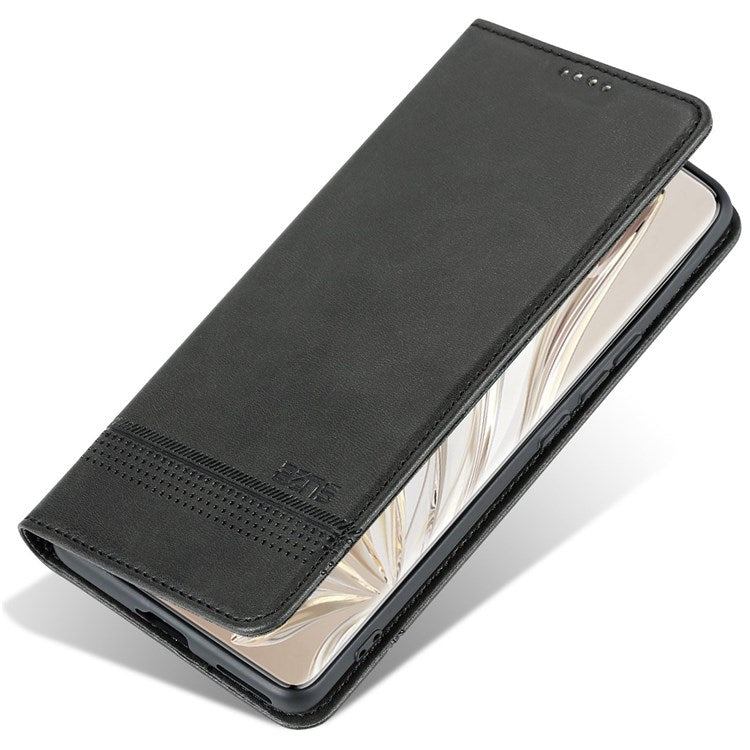 AZNS for Honor 70 Pro 5G Shockproof PU Leather Wallet Flip Cover Magnetic Absorption Stand Anti-scratch Folio Phone Case - Black