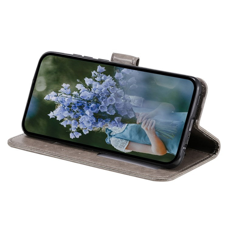 For Honor X30/X9 4G/5G Imprinted Mandala Flower Pattern Wrist Strap Wallet Case PU Leather Stand Feature Flip Cover - Grey