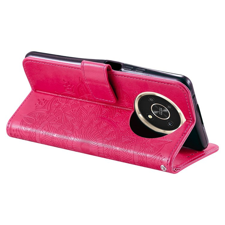 For Honor X30/X9 4G/5G Imprinted Mandala Flower Pattern Wrist Strap Wallet Case PU Leather Stand Feature Flip Cover - Rose