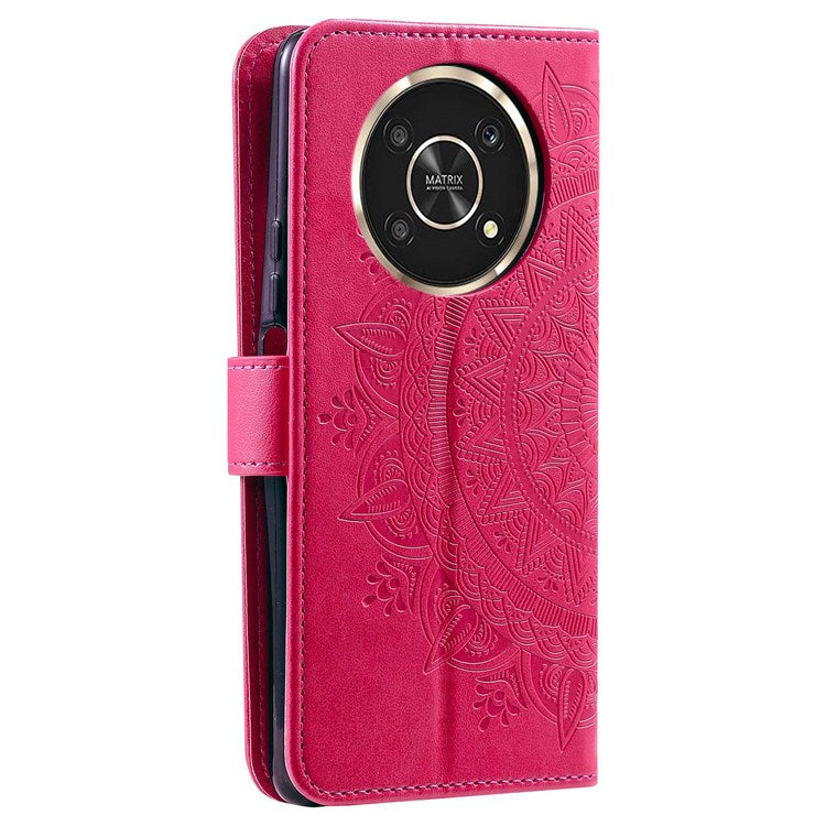 For Honor X30/X9 4G/5G Imprinted Mandala Flower Pattern Wrist Strap Wallet Case PU Leather Stand Feature Flip Cover - Rose