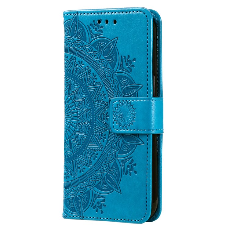 For Honor X30/X9 4G/5G Imprinted Mandala Flower Pattern Wrist Strap Wallet Case PU Leather Stand Feature Flip Cover - Blue