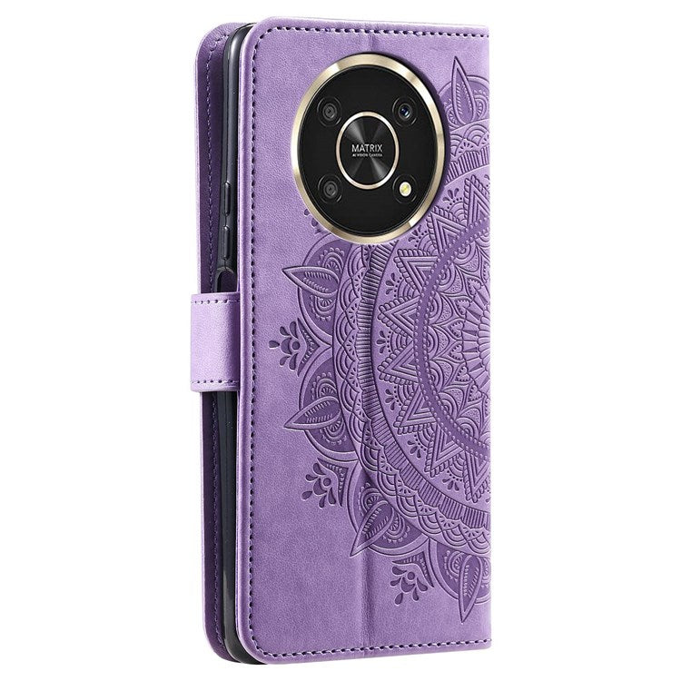 For Honor X30/X9 4G/5G Imprinted Mandala Flower Pattern Wrist Strap Wallet Case PU Leather Stand Feature Flip Cover - Purple