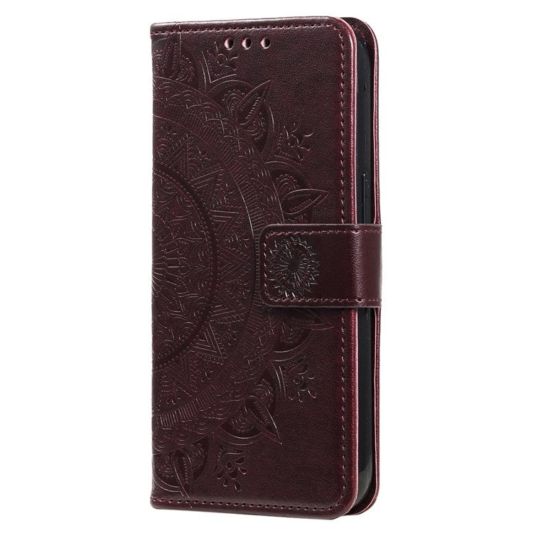 For Honor X30/X9 4G/5G Imprinted Mandala Flower Pattern Wrist Strap Wallet Case PU Leather Stand Feature Flip Cover - Brown