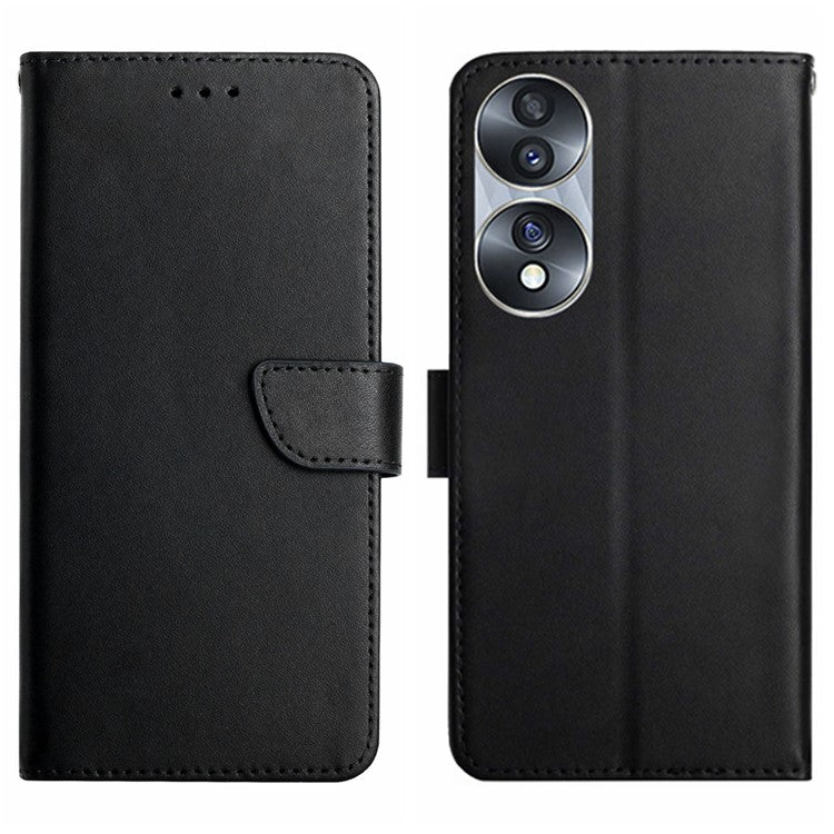 Anti-drop Phone Case for Honor 70 5G, Nappa Texture Genuine Leather Magnetic Closure Stand Scratch-resistant Phone Cover - Black