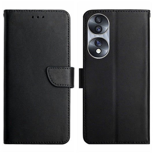 Anti-drop Phone Case for Honor 70 5G, Nappa Texture Genuine Leather Magnetic Closure Stand Scratch-resistant Phone Cover - Black