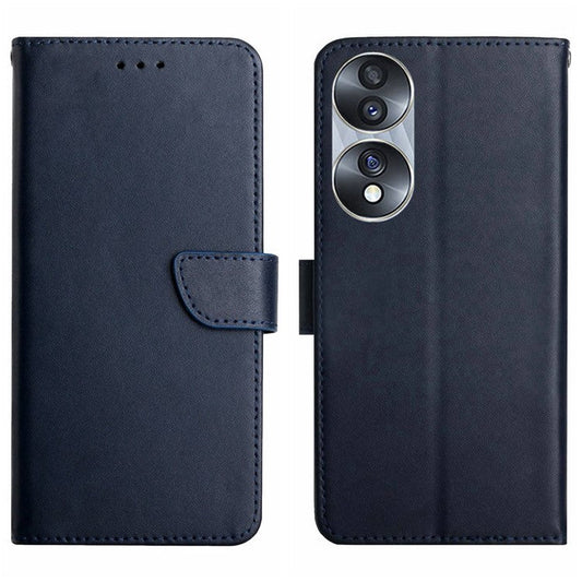 Anti-drop Phone Case for Honor 70 5G, Nappa Texture Genuine Leather Magnetic Closure Stand Scratch-resistant Phone Cover - Blue