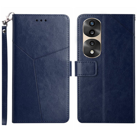 For Honor 70 Pro 5G / 70 Pro+ 5G HT01 Imprinted Y-Shaped Lines Flip Wallet Case PU Leather Stand Magnetic Clasp Protective Cover with Strap - Blue