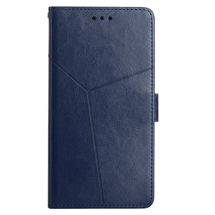 For Honor 70 Pro 5G / 70 Pro+ 5G HT01 Imprinted Y-Shaped Lines Flip Wallet Case PU Leather Stand Magnetic Clasp Protective Cover with Strap - Blue