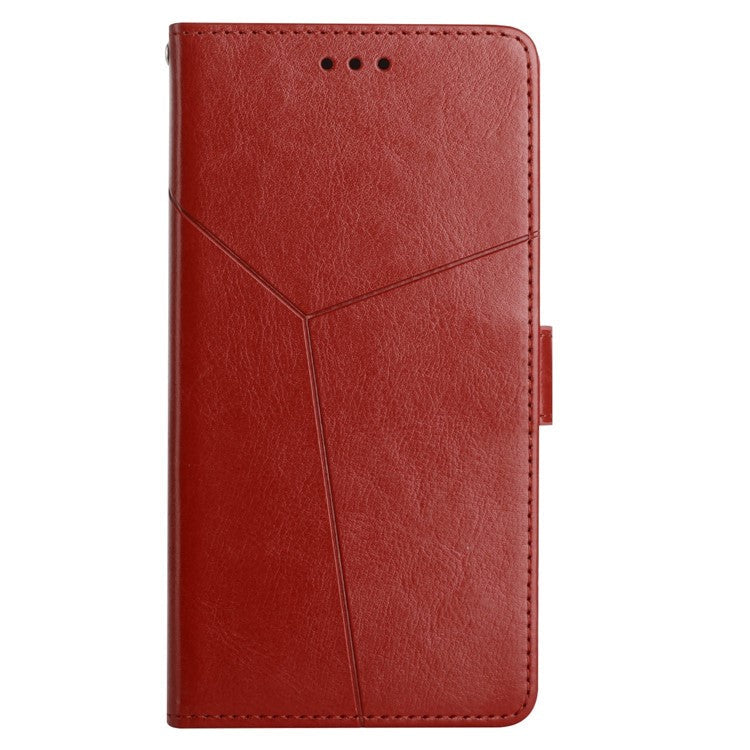For Honor 70 Pro 5G / 70 Pro+ 5G HT01 Imprinted Y-Shaped Lines Flip Wallet Case PU Leather Stand Magnetic Clasp Protective Cover with Strap - Brown