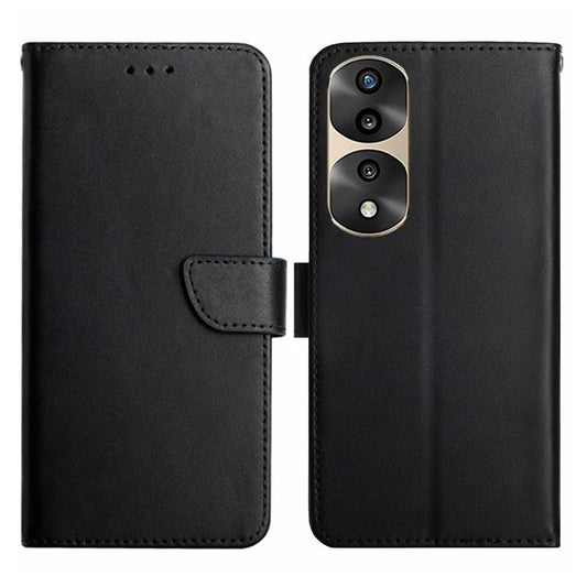 For Honor 70 Pro 5G / 70 Pro+ 5G HT02 Nappa Texture Genuine Leather Phone Case Solid Color Stand Magnetic Flip Folio Wallet Cover - Black