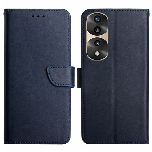 For Honor 70 Pro 5G / 70 Pro+ 5G HT02 Nappa Texture Genuine Leather Phone Case Solid Color Stand Magnetic Flip Folio Wallet Cover - Blue
