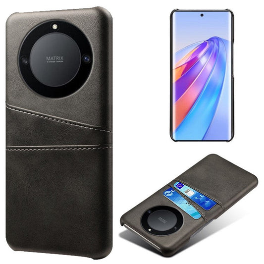 For Honor X40 5G / X9a 5G / Magic5 Lite 5G PU Leather Coated Hard PC Hybrid Phone Case Shockproof Anti-Scratch Dual Card Slots Cover - Black