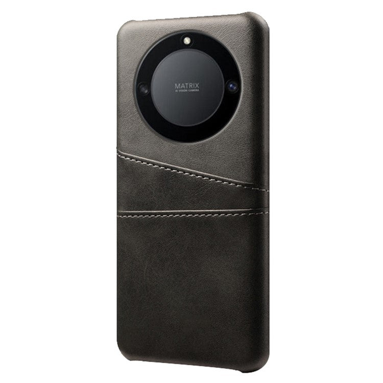 For Honor X40 5G / X9a 5G / Magic5 Lite 5G PU Leather Coated Hard PC Hybrid Phone Case Shockproof Anti-Scratch Dual Card Slots Cover - Black