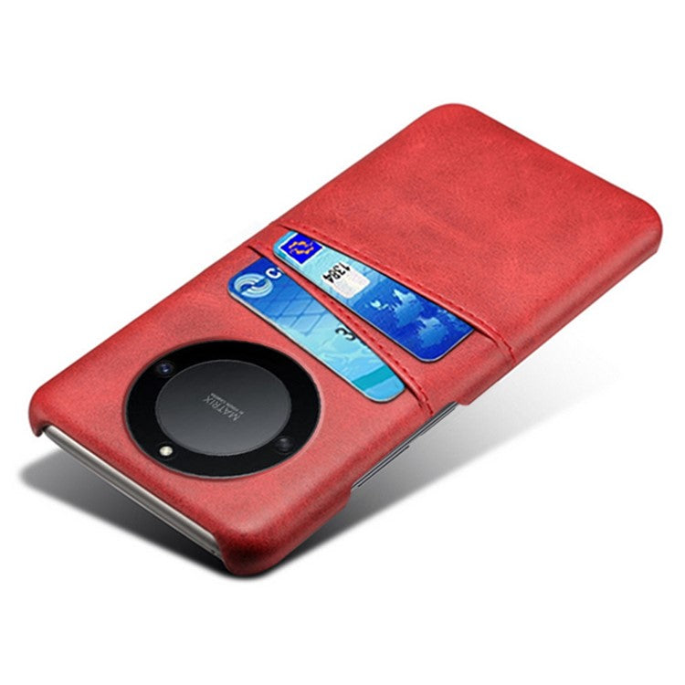 For Honor X40 5G / X9a 5G / Magic5 Lite 5G PU Leather Coated Hard PC Hybrid Phone Case Shockproof Anti-Scratch Dual Card Slots Cover - Red