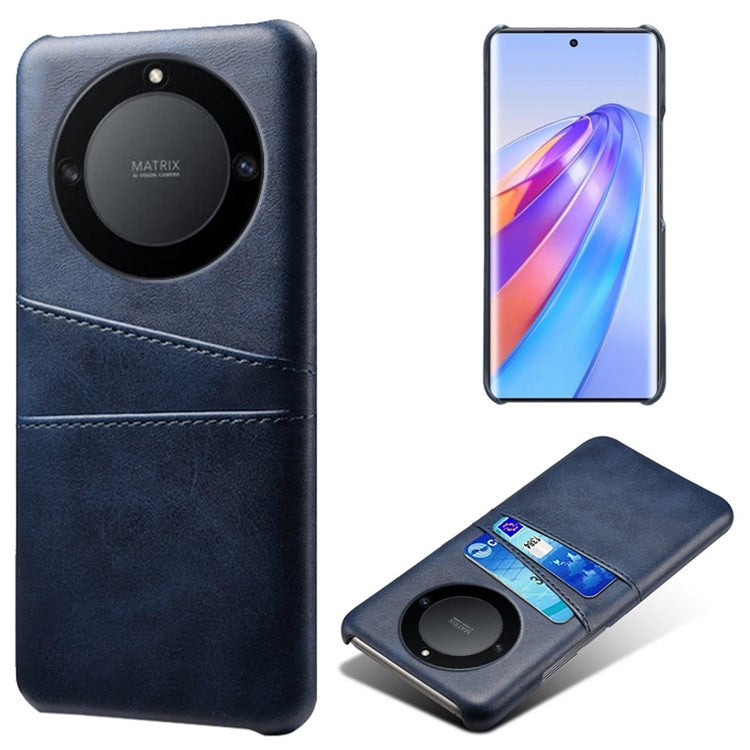 For Honor X40 5G / X9a 5G / Magic5 Lite 5G PU Leather Coated Hard PC Hybrid Phone Case Shockproof Anti-Scratch Dual Card Slots Cover - Blue