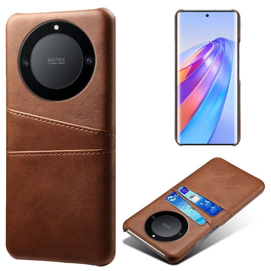 For Honor X40 5G / X9a 5G / Magic5 Lite 5G PU Leather Coated Hard PC Hybrid Phone Case Shockproof Anti-Scratch Dual Card Slots Cover - Brown