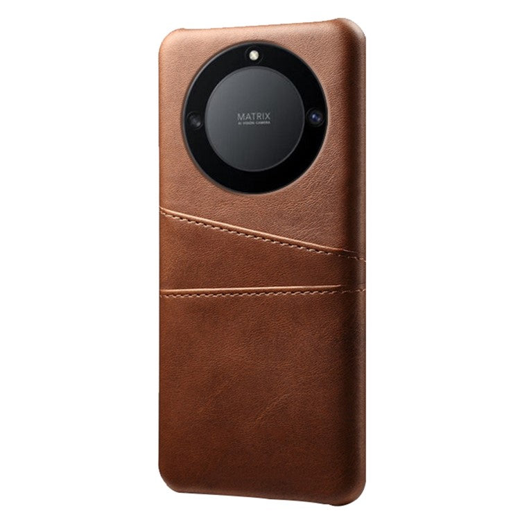 For Honor X40 5G / X9a 5G / Magic5 Lite 5G PU Leather Coated Hard PC Hybrid Phone Case Shockproof Anti-Scratch Dual Card Slots Cover - Brown
