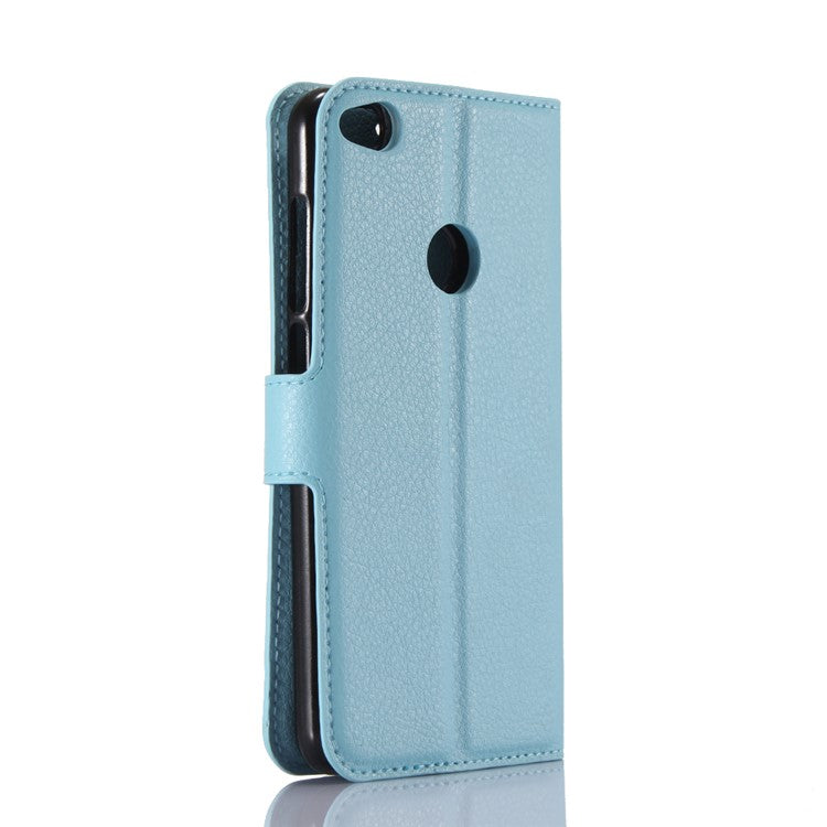 For Huawei P8 Lite (2017) / Honor 8 Lite Litchi Grain Leather Case 3 Card Holders with 1 Cash Pocket Wallet - Blue