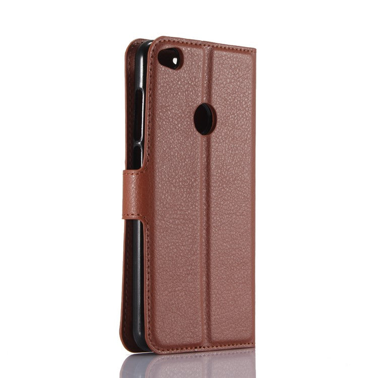 For Huawei P8 Lite (2017) / Honor 8 Lite Litchi Grain Leather Case 3 Card Holders with 1 Cash Pocket Wallet - Brown