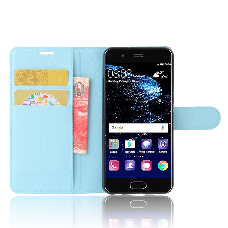 For Huawei P10 Litchi Skin Leather Stand Cover with Separated Wallet Design Anti-Collision Protection - Baby Blue