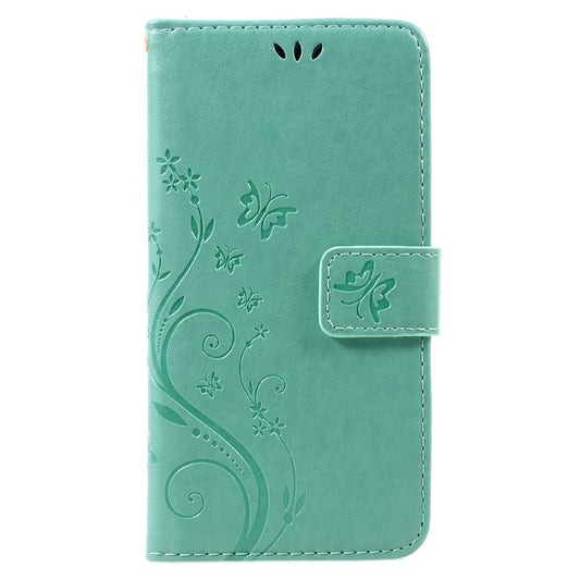 Imprinted Flora Butterflies Leather Phone Case Wallet for Huawei P8 Lite (2017) / Honor 8 Lite - Cyan