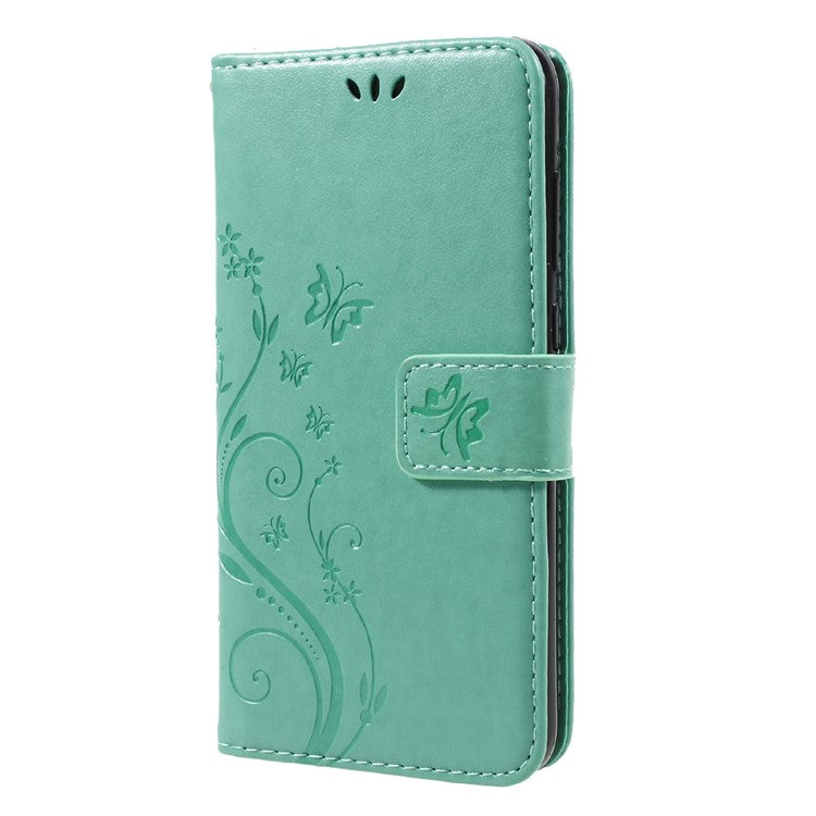 Imprinted Flora Butterflies Leather Phone Case Wallet for Huawei P8 Lite (2017) / Honor 8 Lite - Cyan