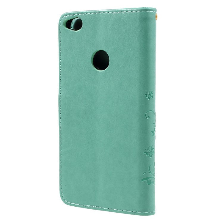 Imprinted Flora Butterflies Leather Phone Case Wallet for Huawei P8 Lite (2017) / Honor 8 Lite - Cyan