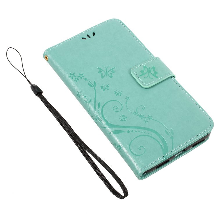 Imprinted Flora Butterflies Leather Phone Case Wallet for Huawei P8 Lite (2017) / Honor 8 Lite - Cyan