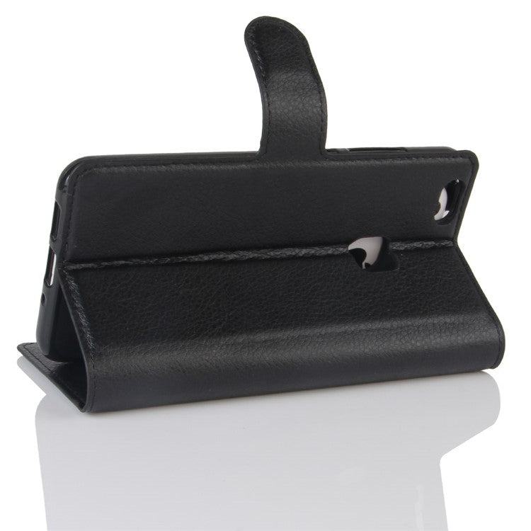 Lychee Litchi Skin Wallet Leather Cover with Stand for Huawei P10 Lite Mobile Cell Phone Accessory - Black