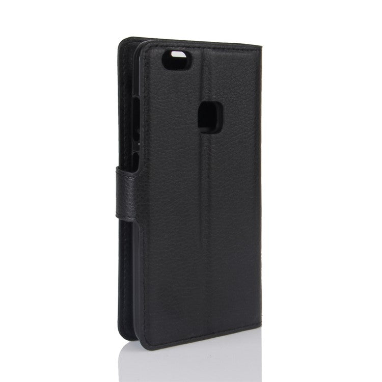 Lychee Litchi Skin Wallet Leather Cover with Stand for Huawei P10 Lite Mobile Cell Phone Accessory - Black