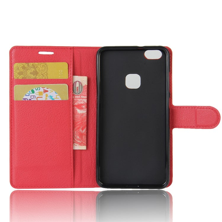 Lychee Litchi Skin Wallet Leather Cover with Stand for Huawei P10 Lite Mobile Cell Phone Accessory - Red