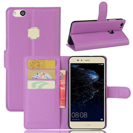 Lychee Litchi Skin Wallet Leather Cover with Stand for Huawei P10 Lite Mobile Cell Phone Accessory - Purple