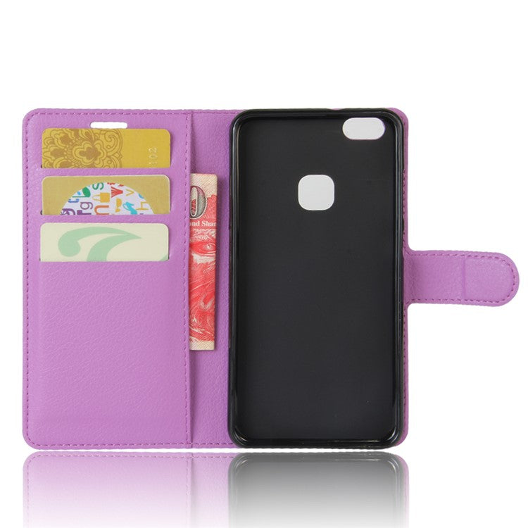 Lychee Litchi Skin Wallet Leather Cover with Stand for Huawei P10 Lite Mobile Cell Phone Accessory - Purple