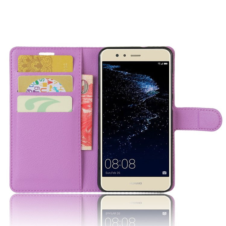 Lychee Litchi Skin Wallet Leather Cover with Stand for Huawei P10 Lite Mobile Cell Phone Accessory - Purple