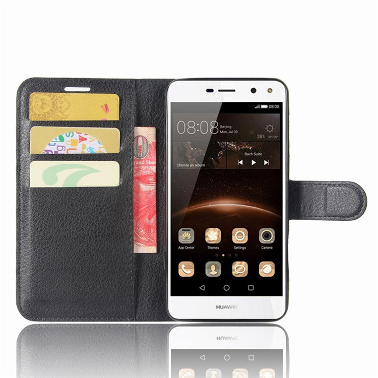 Lychee Skin Wallet Leather Stand Case for Huawei Y5 (2017) / Y6 (2017) - Black