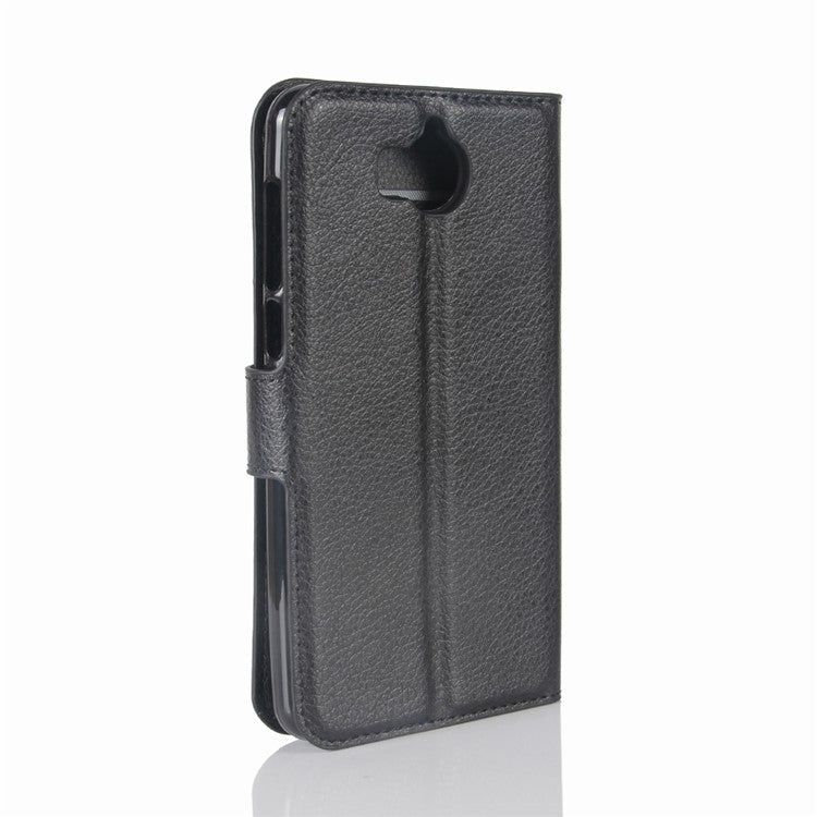 Lychee Skin Wallet Leather Stand Case for Huawei Y5 (2017) / Y6 (2017) - Black