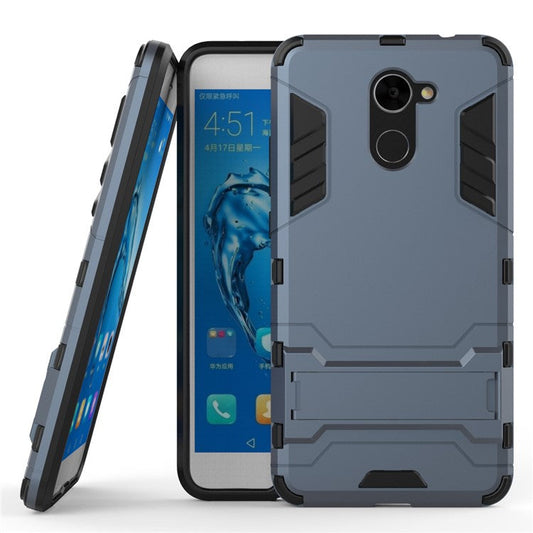 Armor Plastic TPU Hybrid Protective Shell Cover with Kickstand for Huawei Y7 Prime / Enjoy 7 Plus - Dark Blue