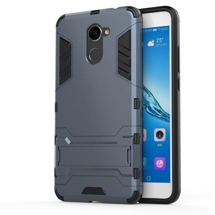 Armor Plastic TPU Hybrid Protective Shell Cover with Kickstand for Huawei Y7 Prime / Enjoy 7 Plus - Dark Blue