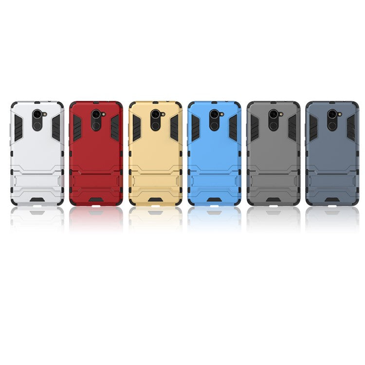 Armor Plastic TPU Hybrid Protective Shell Cover with Kickstand for Huawei Y7 Prime / Enjoy 7 Plus - Dark Blue