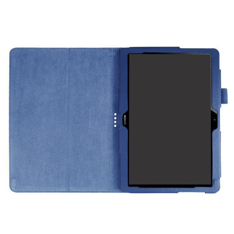 For Huawei MediaPad T3 10 Anti-Scratch Stylish Shockproof Litchi Skin Leather Case with Supporting Stand - Dark Blue