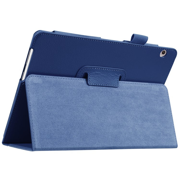 For Huawei MediaPad T3 10 Anti-Scratch Stylish Shockproof Litchi Skin Leather Case with Supporting Stand - Dark Blue