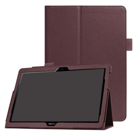 For Huawei MediaPad T3 10 Anti-Scratch Stylish Shockproof Litchi Skin Leather Case with Supporting Stand - Brown