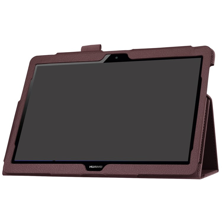 For Huawei MediaPad T3 10 Anti-Scratch Stylish Shockproof Litchi Skin Leather Case with Supporting Stand - Brown
