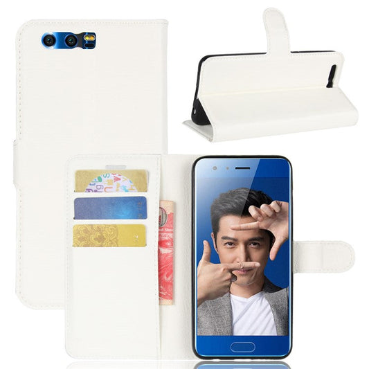For Huawei Honor 9 Litchi Texture PU Leather Wallet Stand Phone Case Shell - White