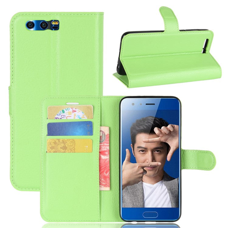 For Huawei Honor 9 Litchi Texture PU Leather Wallet Stand Phone Case Shell - Green