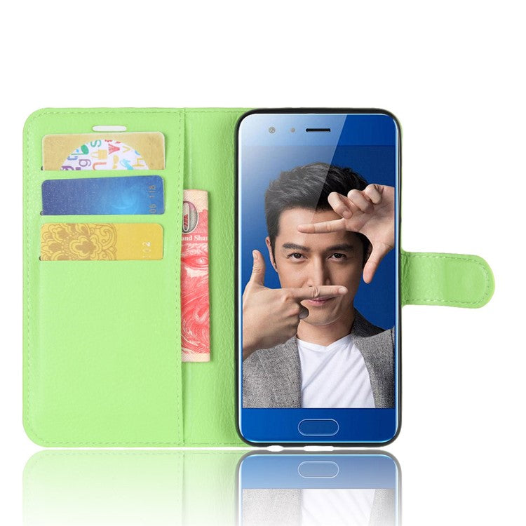 For Huawei Honor 9 Litchi Texture PU Leather Wallet Stand Phone Case Shell - Green