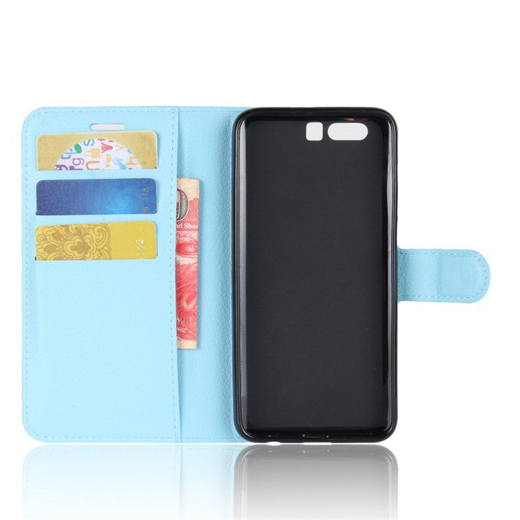 For Huawei Honor 9 Litchi Texture PU Leather Wallet Stand Phone Case Shell - Baby Blue