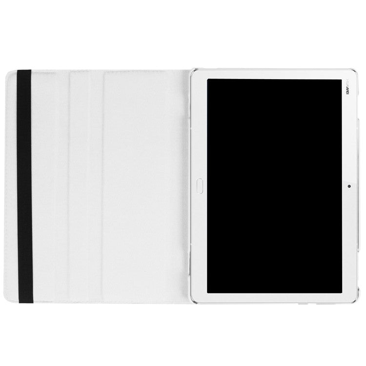 Litchi Skin Smart PU Leather Rotary Stand Folio Case with Elastic Band for Huawei MediaPad M3 Lite 10 - White