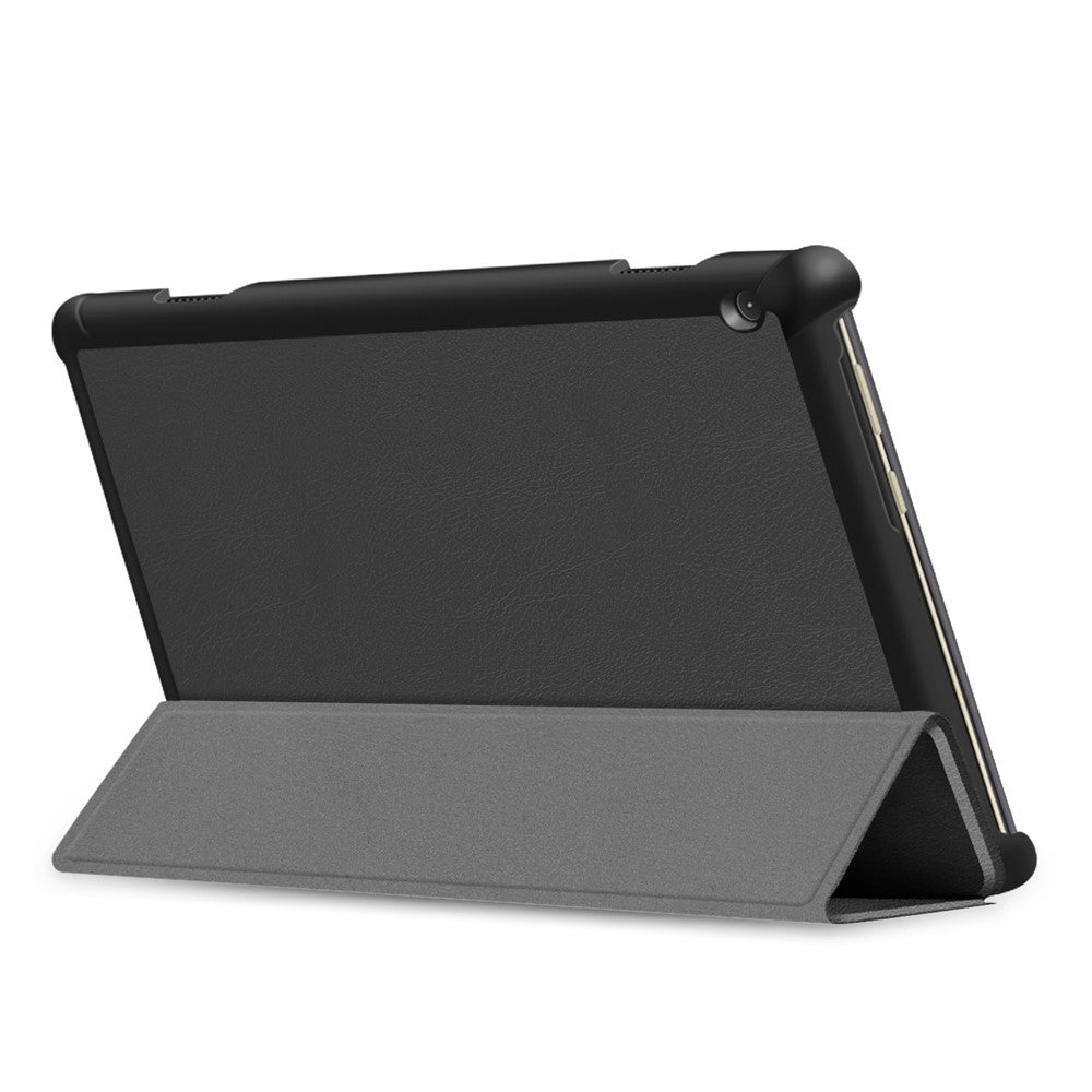 Tri-fold Stand Leather Case Narrow Bezel Design Dual-Angle Supporting Tablet Cover for Lenovo Tab M10 TB-X605F/TB-X505F - Black