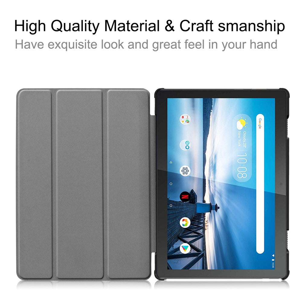 Tri-fold Stand Leather Case Narrow Bezel Design Dual-Angle Supporting Tablet Cover for Lenovo Tab M10 TB-X605F/TB-X505F - Black